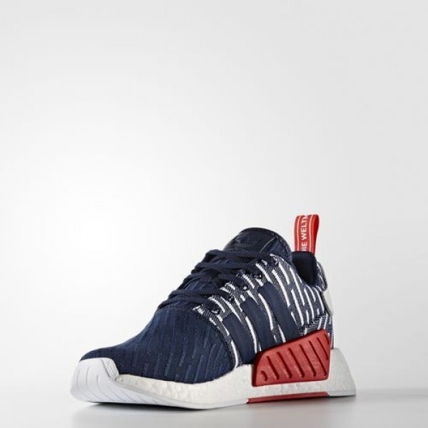 Adidas Nmd_R2 Primeknit Homme Collegiate Navy/Footwear White Originals Chaussures NO: BB2952
